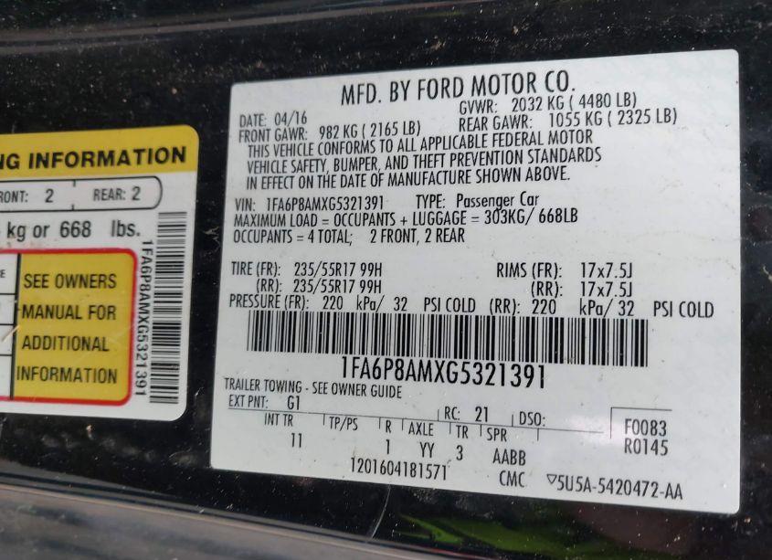 Photo 9 of 2016 Ford Mustang V6 (VIN 1FA6P8AMXG5321391)