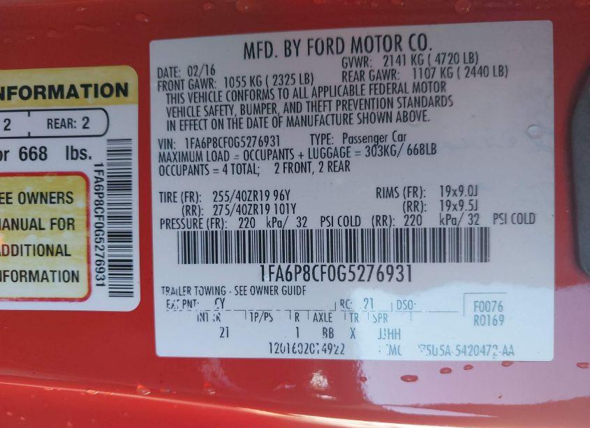 Photo 9 of 2016 Ford Mustang GT (VIN 1FA6P8CF0G5276931)