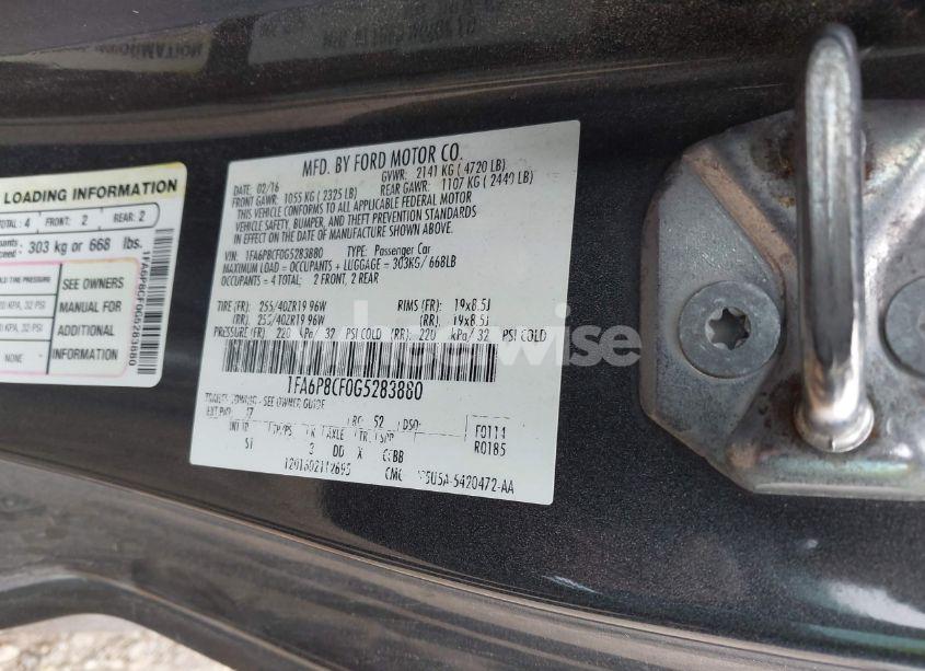 Photo 9 of 2016 Ford Mustang GT PREMIUM (VIN 1FA6P8CF0G5283880)