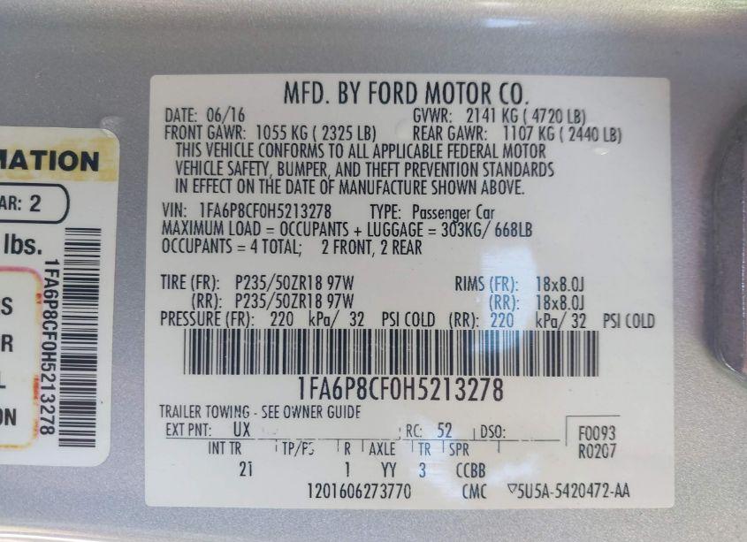 Photo 9 of 2017 Ford Mustang GT (VIN 1FA6P8CF0H5213278)