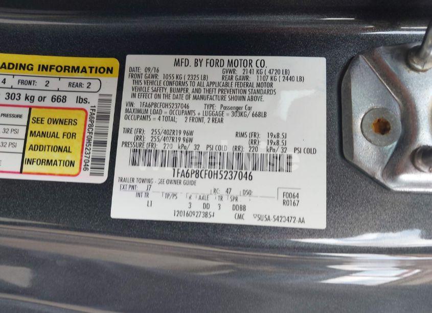 Photo 9 of 2017 Ford Mustang GT PREMIUM (VIN 1FA6P8CF0H5237046)