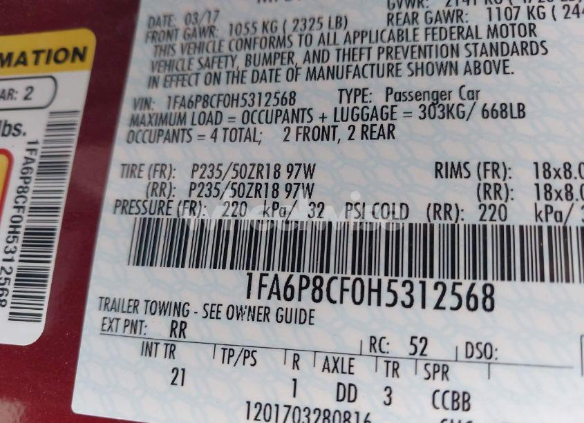 Photo 9 of 2017 Ford Mustang GT (VIN 1FA6P8CF0H5312568)