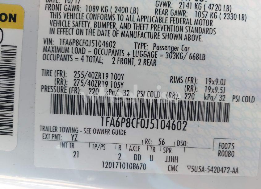 Photo 9 of 2018 Ford Mustang GT (VIN 1FA6P8CF0J5104602)