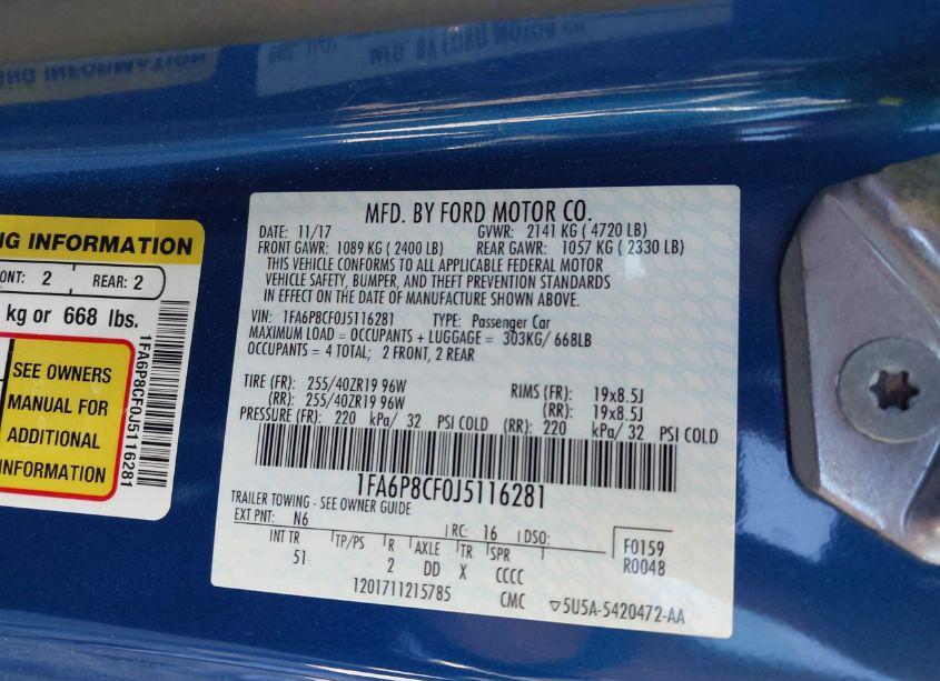 Photo 9 of 2018 Ford Mustang GT PREMIUM (VIN 1FA6P8CF0J5116281)