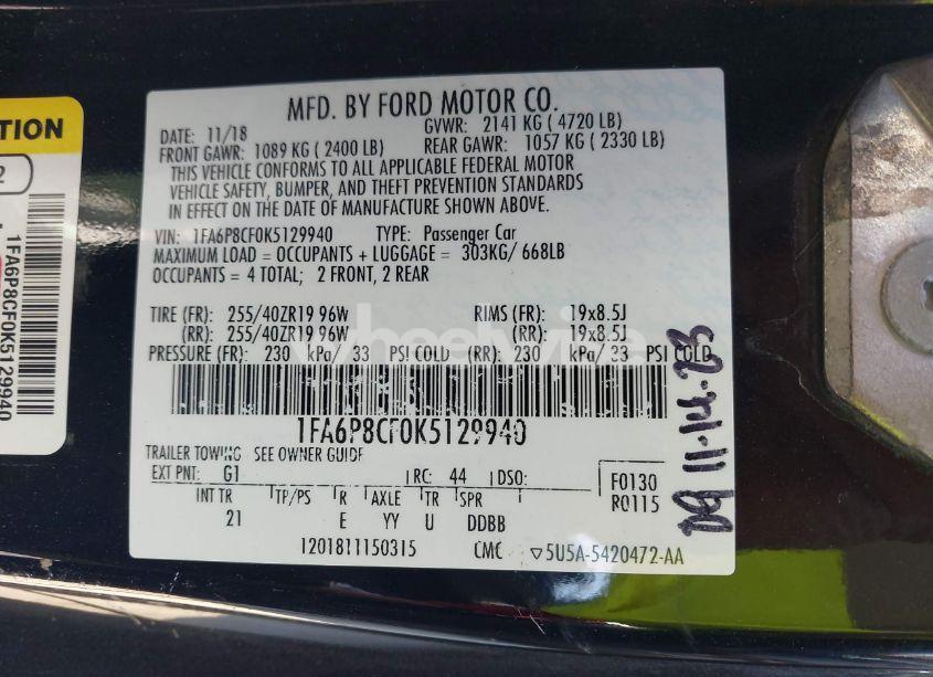 Photo 9 of 2019 Ford Mustang GT (VIN 1FA6P8CF0K5129940)