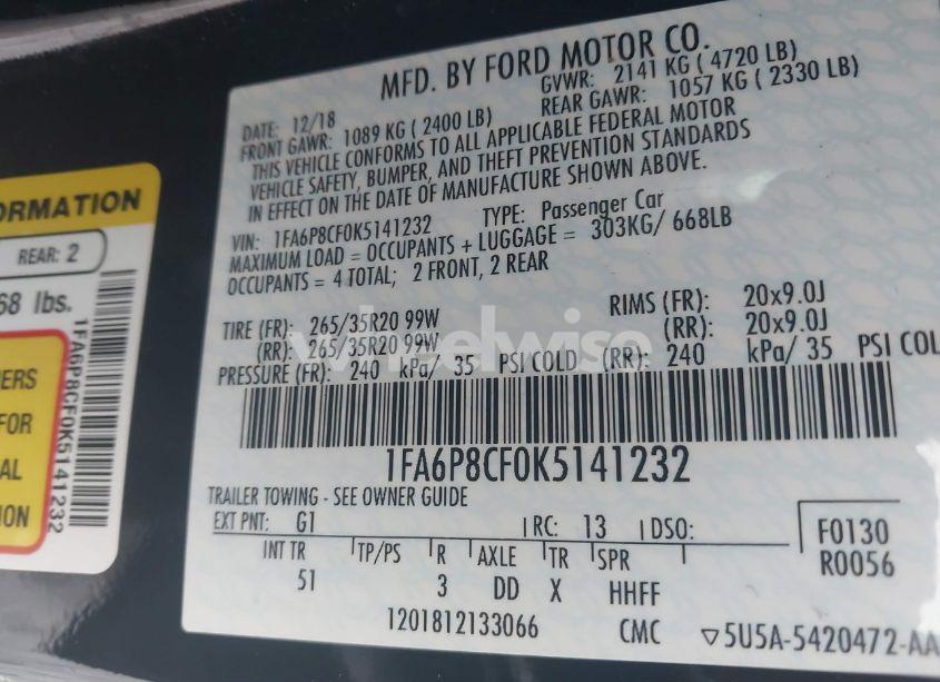 Photo 9 of 2019 Ford Mustang GT PREMIUM (VIN 1FA6P8CF0K5141232)