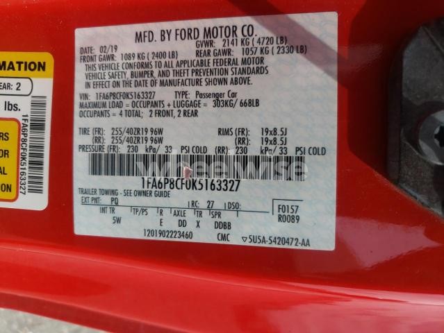 Photo 5 of 2019 FORD MUSTANG GT N/A (VIN 1FA6P8CF0K5163327)