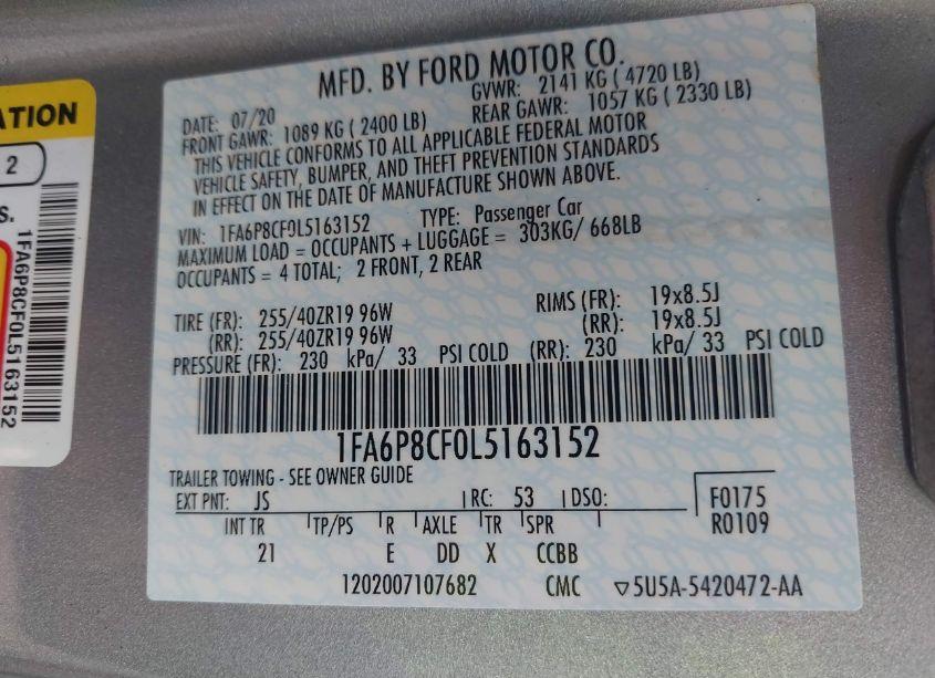 Photo 9 of 2020 Ford Mustang GT FASTBACK (VIN 1FA6P8CF0L5163152)