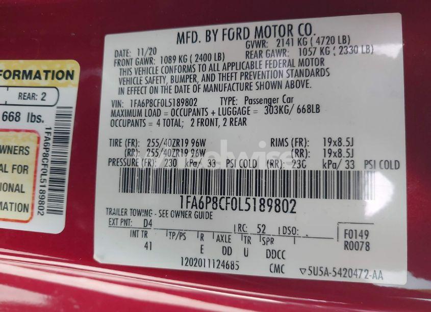 Photo 9 of 2020 Ford Mustang GT PREMIUM FASTBACK (VIN 1FA6P8CF0L5189802)