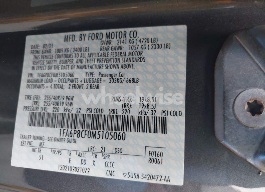 Photo 9 of 2021 Ford Mustang GT PREMIUM FASTBACK (VIN 1FA6P8CF0M5105060)