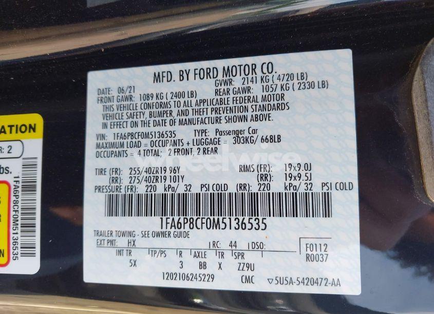 Photo 9 of 2021 Ford Mustang GT PREMIUM FASTBACK (VIN 1FA6P8CF0M5136535)