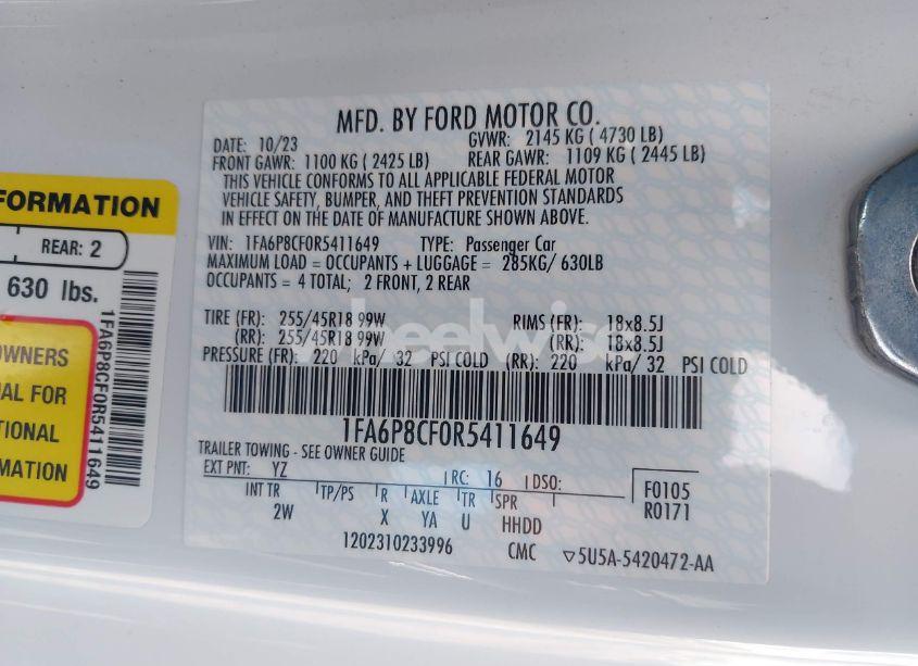 Photo 9 of 2024 Ford Mustang GT FASTBACK (VIN 1FA6P8CF0R5411649)