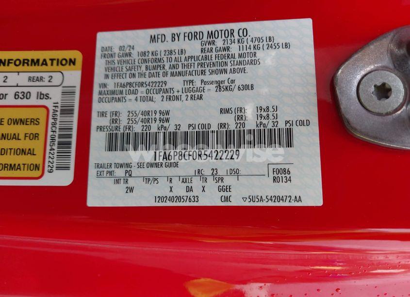 Photo 9 of 2024 Ford Mustang GT FASTBACK (VIN 1FA6P8CF0R5422229)