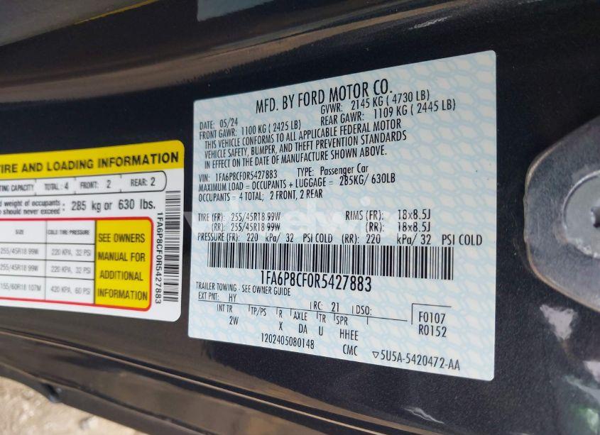 Photo 9 of 2024 Ford Mustang GT (VIN 1FA6P8CF0R5427883)