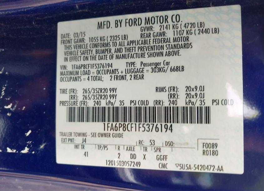 Photo 9 of 2015 Ford Mustang GT PREMIUM (VIN 1FA6P8CF1F5376194)