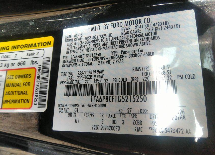 Photo 9 of 2016 Ford Mustang GT (VIN 1FA6P8CF1G5215250)