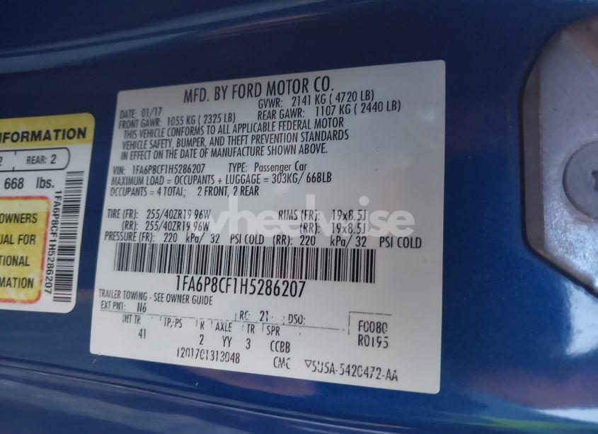 Photo 9 of 2017 Ford Mustang GT PREMIUM (VIN 1FA6P8CF1H5286207)