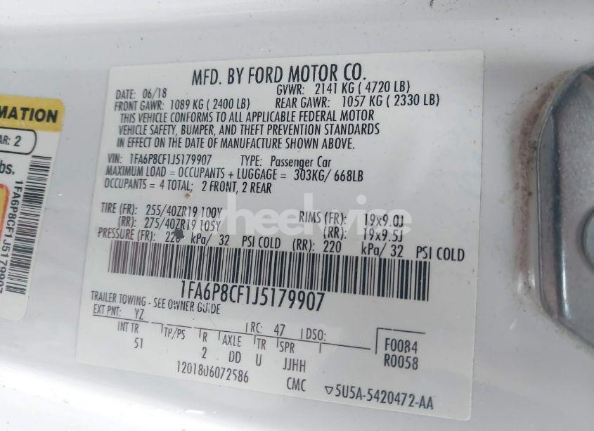 Photo 9 of 2018 Ford Mustang GT PREMIUM (VIN 1FA6P8CF1J5179907)