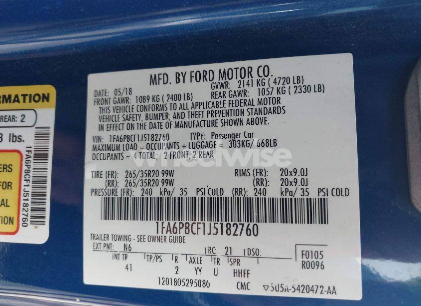 Photo 9 of 2018 Ford Mustang GT PREMIUM (VIN 1FA6P8CF1J5182760)