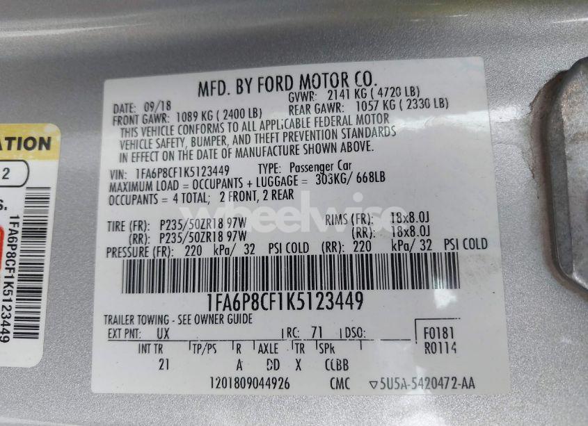 Photo 9 of 2019 Ford Mustang GT (VIN 1FA6P8CF1K5123449)