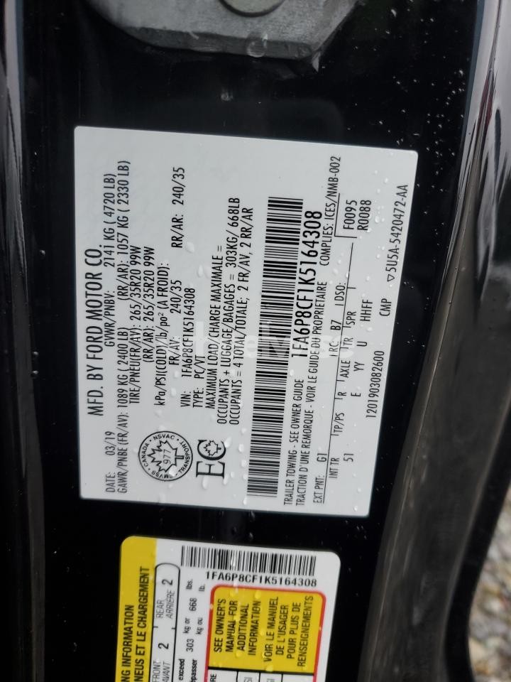 Photo 12 of 2019 FORD MUSTANG GT (VIN 1FA6P8CF1K5164308)