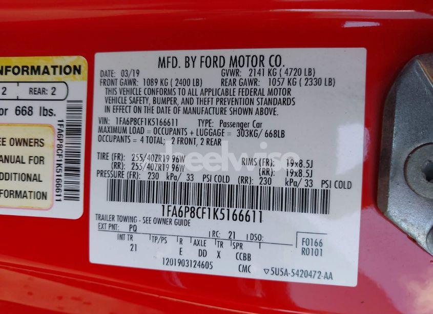 Photo 9 of 2019 Ford Mustang GT (VIN 1FA6P8CF1K5166611)