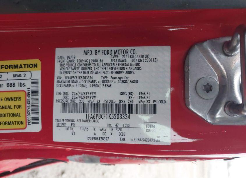 Photo 9 of 2019 Ford Mustang GT (VIN 1FA6P8CF1K5203334)