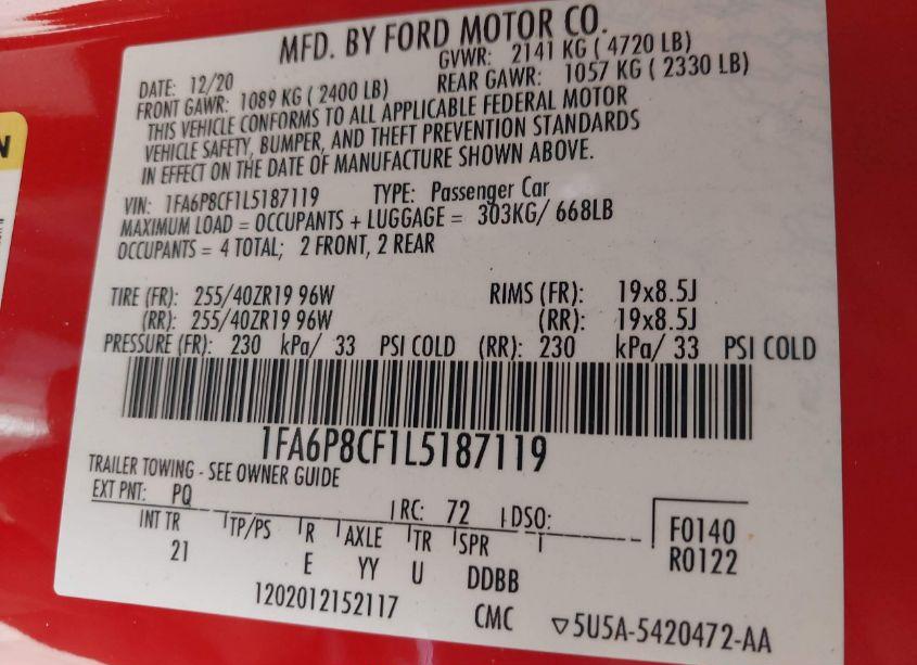 Photo 9 of 2020 Ford Mustang GT (VIN 1FA6P8CF1L5187119)