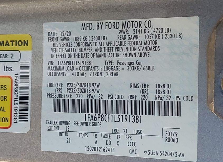 Photo 9 of 2020 Ford Mustang GT (VIN 1FA6P8CF1L5191381)