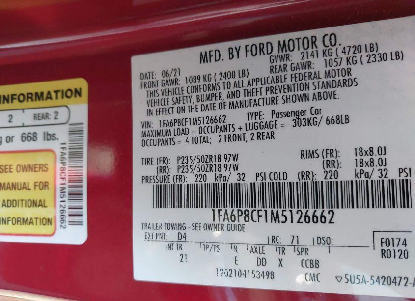 Photo 9 of 2021 Ford Mustang GT (VIN 1FA6P8CF1M5126662)