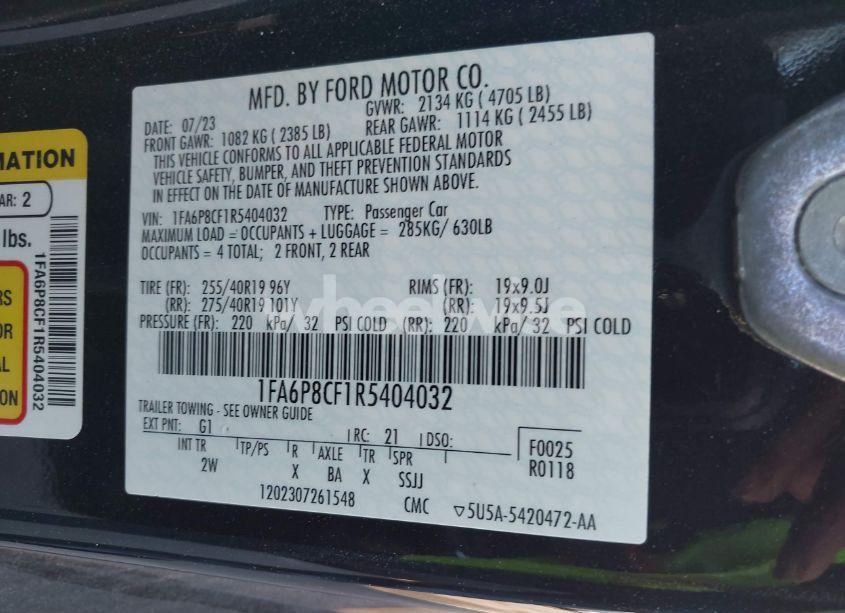 Photo 9 of 2024 Ford Mustang GT FASTBACK (VIN 1FA6P8CF1R5404032)