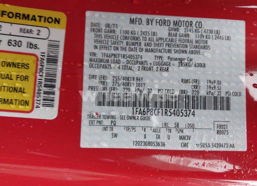 Photo 9 of 2024 Ford Mustang GT PREMIUM (VIN 1FA6P8CF1R5405374)