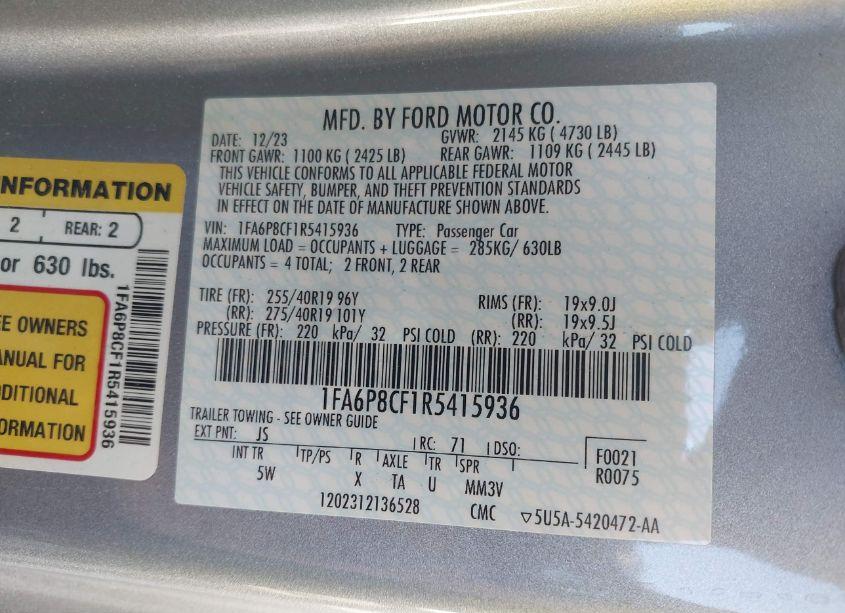 Photo 9 of 2024 Ford Mustang GT PREMIUM (VIN 1FA6P8CF1R5415936)