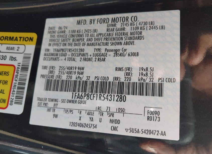 Photo 9 of 2024 Ford Mustang GT PREMIUM (VIN 1FA6P8CF1R5431280)