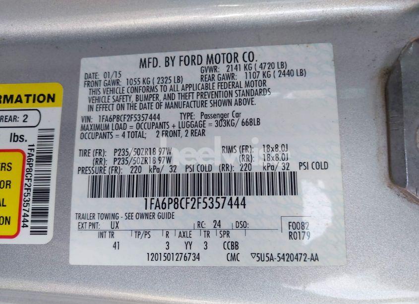 Photo 9 of 2015 Ford Mustang GT PREMIUM (VIN 1FA6P8CF2F5357444)