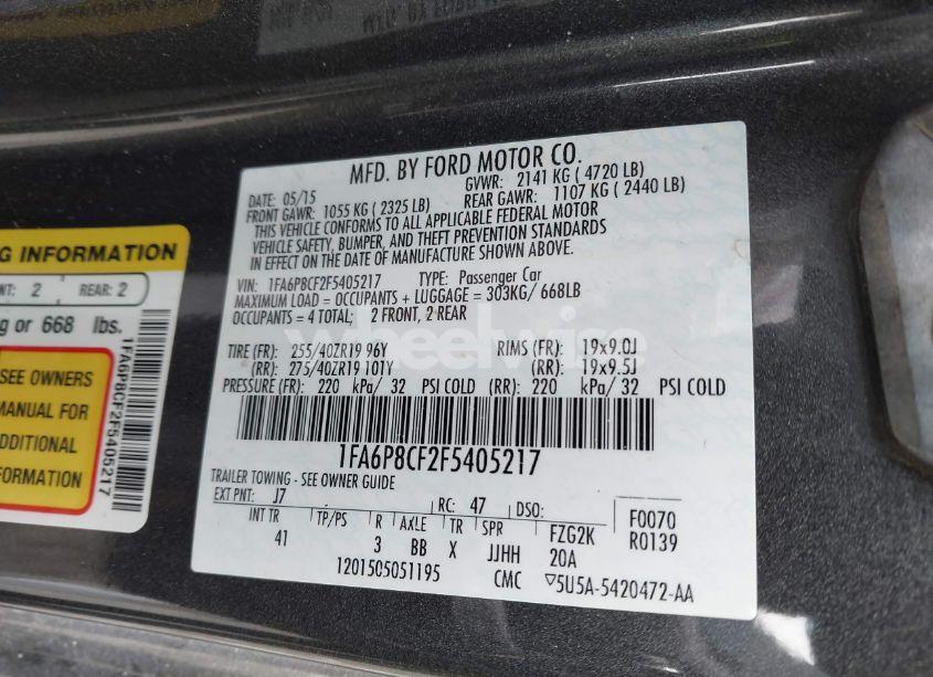 Photo 9 of 2015 Ford Mustang GT PREMIUM (VIN 1FA6P8CF2F5405217)