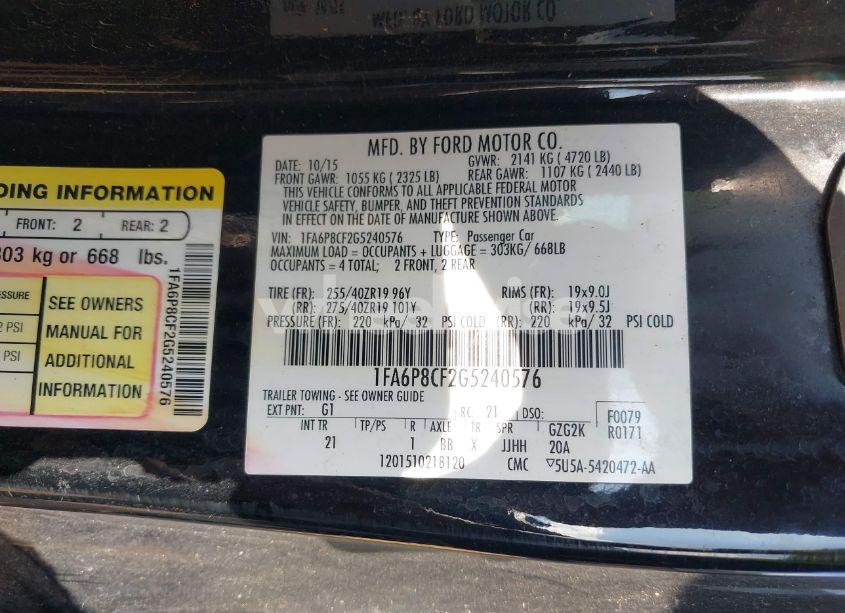 Photo 9 of 2016 Ford Mustang GT (VIN 1FA6P8CF2G5240576)