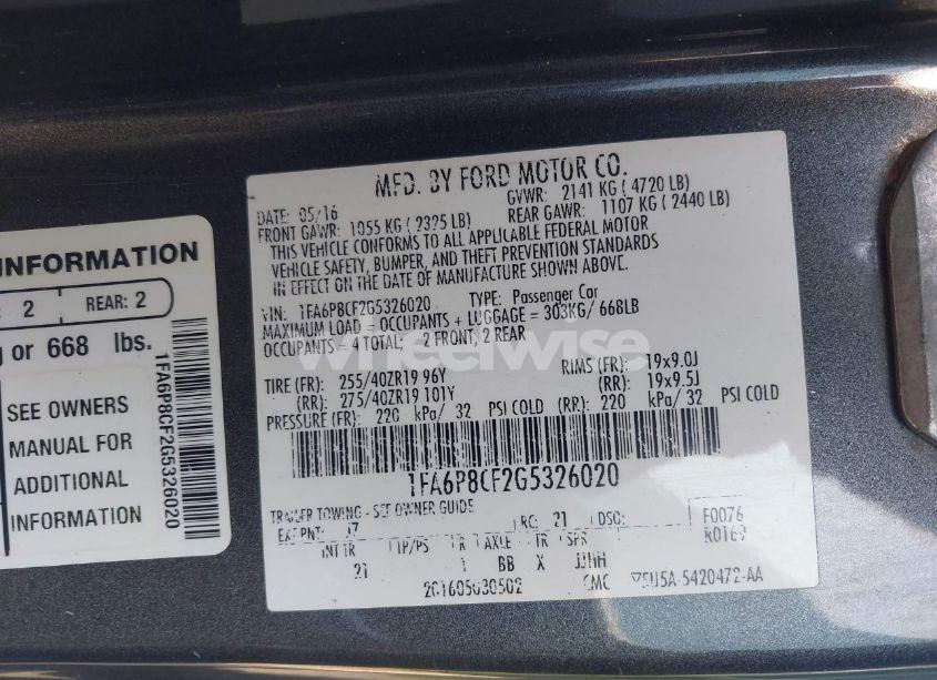 Photo 9 of 2016 Ford Mustang GT (VIN 1FA6P8CF2G5326020)