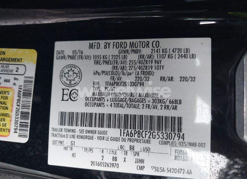 Photo 9 of 2016 Ford Mustang GT PREMIUM (VIN 1FA6P8CF2G5330794)