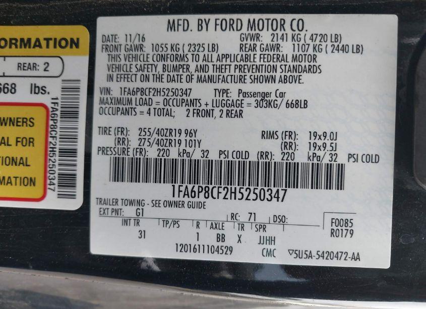 Photo 9 of 2017 Ford Mustang GT (VIN 1FA6P8CF2H5250347)