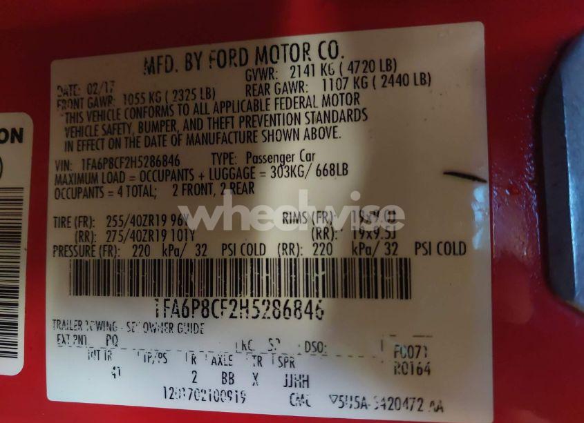 Photo 9 of 2017 Ford Mustang GT PREMIUM (VIN 1FA6P8CF2H5286846)