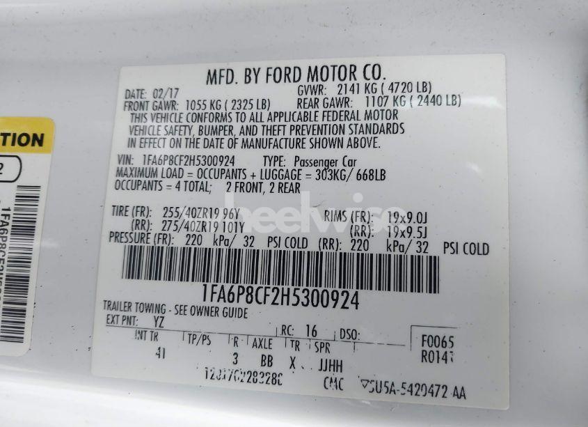 Photo 9 of 2017 Ford Mustang GT PREMIUM (VIN 1FA6P8CF2H5300924)