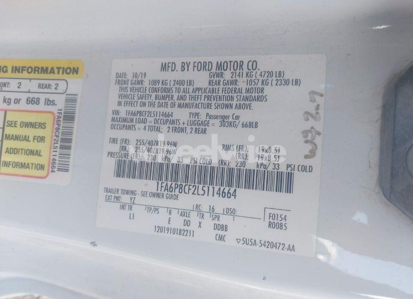 Photo 9 of 2020 Ford Mustang GT PREMIUM FASTBACK (VIN 1FA6P8CF2L5114664)