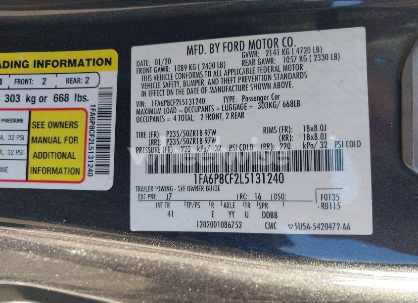 Photo 9 of 2020 Ford Mustang GT PREMIUM FASTBACK (VIN 1FA6P8CF2L5131240)