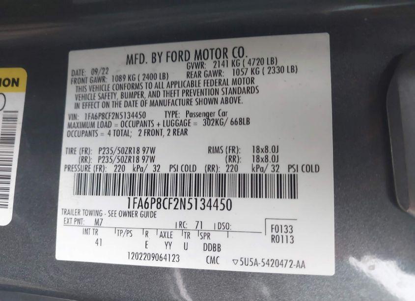 Photo 9 of 2022 Ford Mustang GT PREMIUM (VIN 1FA6P8CF2N5134450)