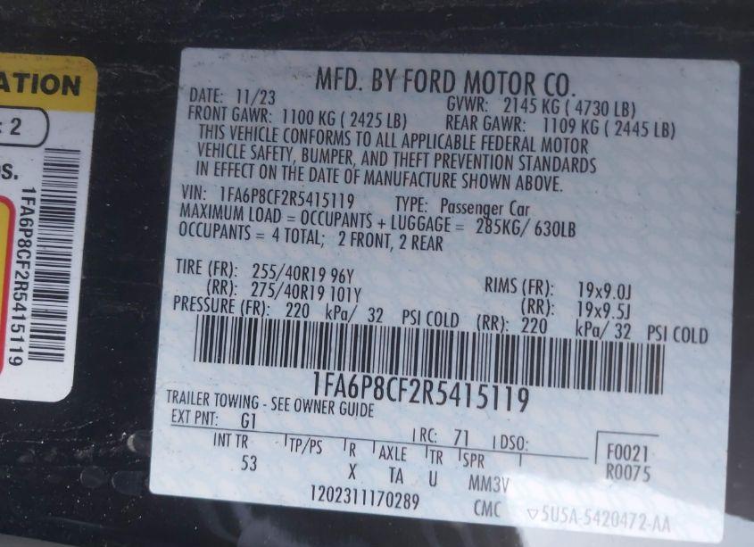 Photo 9 of 2024 Ford Mustang GT PREMIUM FASTBACK (VIN 1FA6P8CF2R5415119)