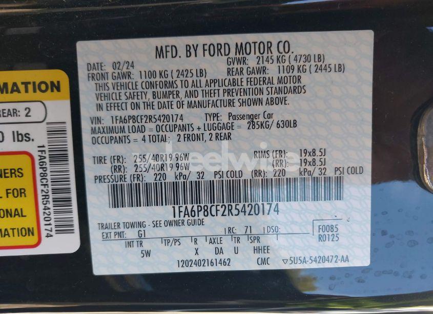 Photo 9 of 2024 Ford Mustang GT PREMIUM FASTBACK (VIN 1FA6P8CF2R5420174)