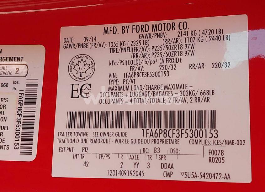 Photo 9 of 2015 Ford Mustang GT PREMIUM (VIN 1FA6P8CF3F5300153)