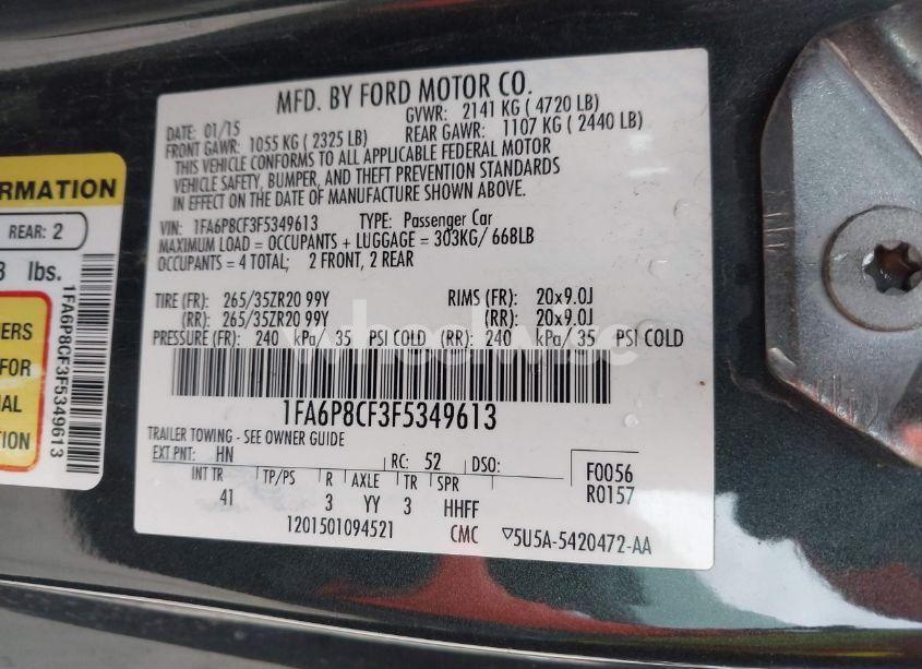 Photo 9 of 2015 Ford Mustang GT PREMIUM (VIN 1FA6P8CF3F5349613)