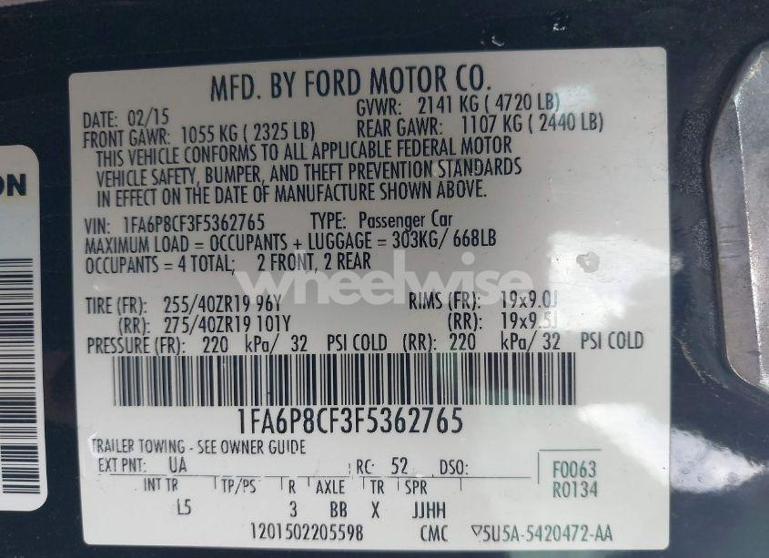 Photo 9 of 2015 Ford Mustang GT PREMIUM (VIN 1FA6P8CF3F5362765)